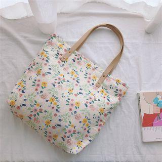 Floral Print Faux Leather Tote Bag