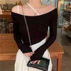 Long-sleeve Off-shoulder Cropped Top / Plain Sleeveless Top