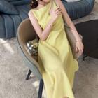 Sleeveless Cutout Shirred Midi A-line Dress