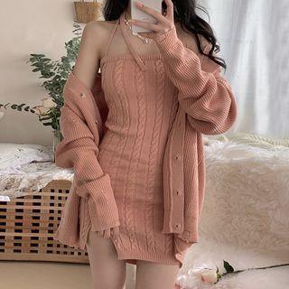 Strappy Sheath Knit Dress / Cardigan