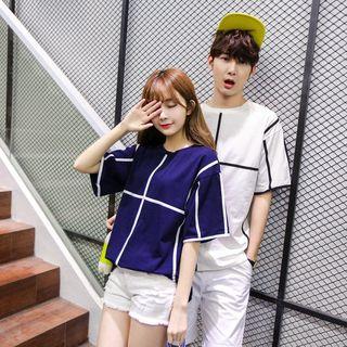 Couple Matching Short-sleeve Contrast Trim T-shirt