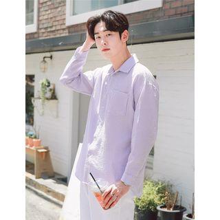Long-sleeve Seersucker Striped Shirt