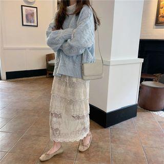 Sweater / Lace Top / Midi Skirt