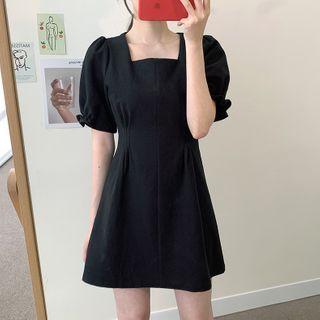 Plain Short-sleeve Square-neck Mini A-line Dress