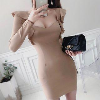 Sweetheart-neck Frill-trim Minidress