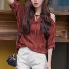 3/4-sleeve Patterned Cutout Top