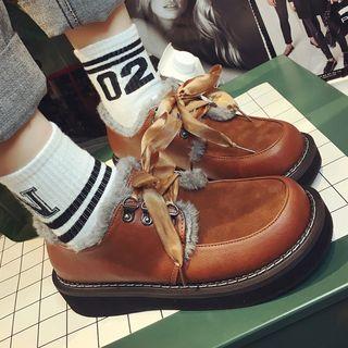 Platform Furry Trim Lace Up Shoes