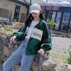 Lettering Oversize Batwing-sleeve Baseball Coat