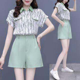 Set: Short-sleeve Print Shirt + Dress Shorts