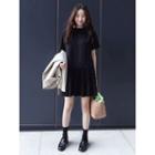 Cuff-sleeve Pleated-hem Dress