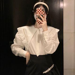 Ruffle Shirt / Faux Pearl Mini A-line Skirt