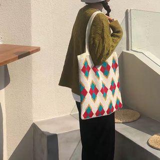 Diamond-pattern Knit Tote Bag