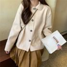 Long-sleeve Plain Jacket / Pleated Skirt