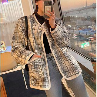 Long Sleeve Tweed Plaid Jacket