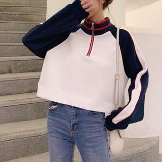 Color Block Half Zip Crop Pullover