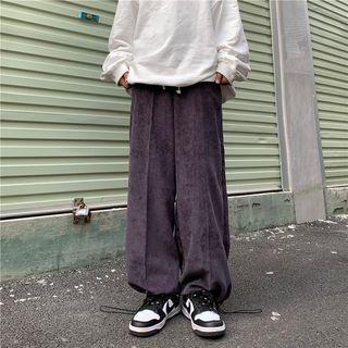 Drawstring Waist Plain Corduroy Wide-leg Pants