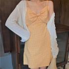 Plaid Bow Accent Spaghetti Strap Mini A-line Dress