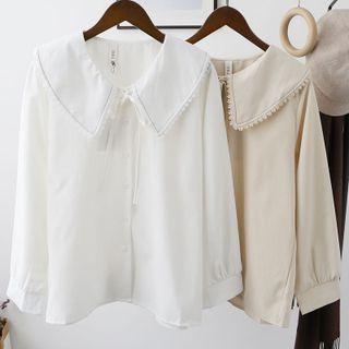 Long-sleeve Lace Collar Tie-neck Blouse