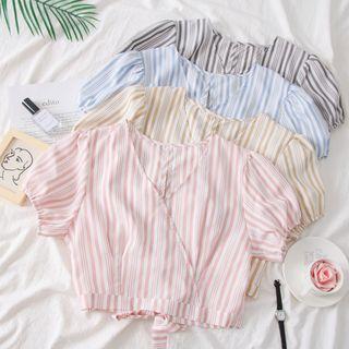 Open Tie-back Striped Crop Top