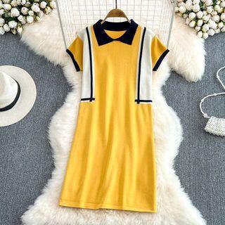 Short Sleeve Color Block Knit Dress