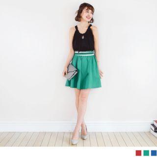 Elastic Waist Bow Accent A-line Skirt