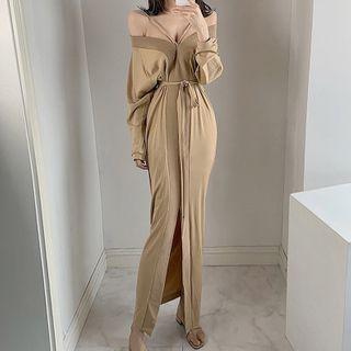 Long-sleeve Halter-neck Midi Dress