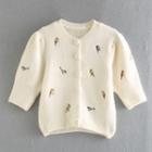 Short-sleeve Bird Embroidered Button-up Knit Top