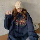 Rabbit Embroidered Front Pocket Hooded Sweatshirt