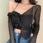 Set: Ruffle Long-sleeve Cropped Top / Camisole Top