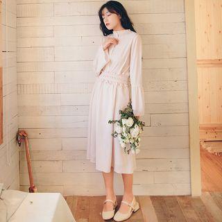 Long-sleeve Frill-trim Midi Dress