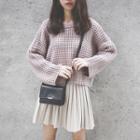 Set: Coarse Knit Sweater + Plain Mini Accordion Pleated Skirt