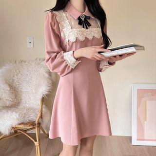 Lace-yoke A-line Dress With Brooch