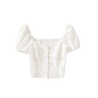 Short-sleeve Buttoned Lace Top