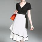 Color Block V-neck A-line Dress