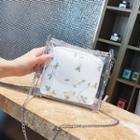 Set: Studded Crossbody Bag + Floral Embroidered Zip Pouch
