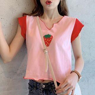 Strawberry Print Short-sleeve T-shirt Pink - One Size