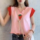 Strawberry Print Short-sleeve T-shirt Pink - One Size