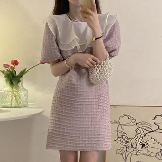 Short-sleeve Ruffled Collar Mini Dress Purple - One Size