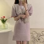 Short-sleeve Ruffled Collar Mini Dress Purple - One Size