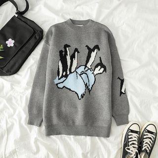 Animal Embroidered Sweater Gray - One Size