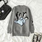 Animal Embroidered Sweater Gray - One Size