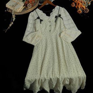 Long-sleeve Dotted Lace A-line Dress