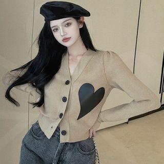 Heart Patch Cardigan Khaki - One Size