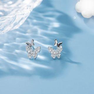 Butterfly Ear Stud Ale214e - 1 Pair - Silver - One Size