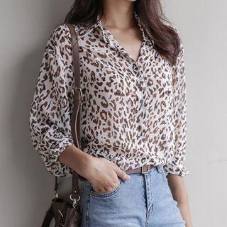 Long-sleeve Leopard Print Chiffon Blouse