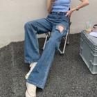 Faux Pearl Distressed Bootcut Jeans