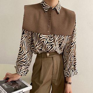 Zebra Print Long-sleeve Shirt / Plain Shawl