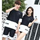 Couple Matching Two-tone Bikini / Swim Pants / Color Block Short-sleeve T-shirt / Shorts / Set