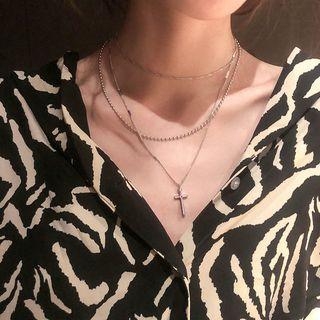 Alloy Cross Pendant Layered Choker Necklace