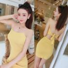 Spaghetti-strap Tie-back Mini Dress Yellow - One Size